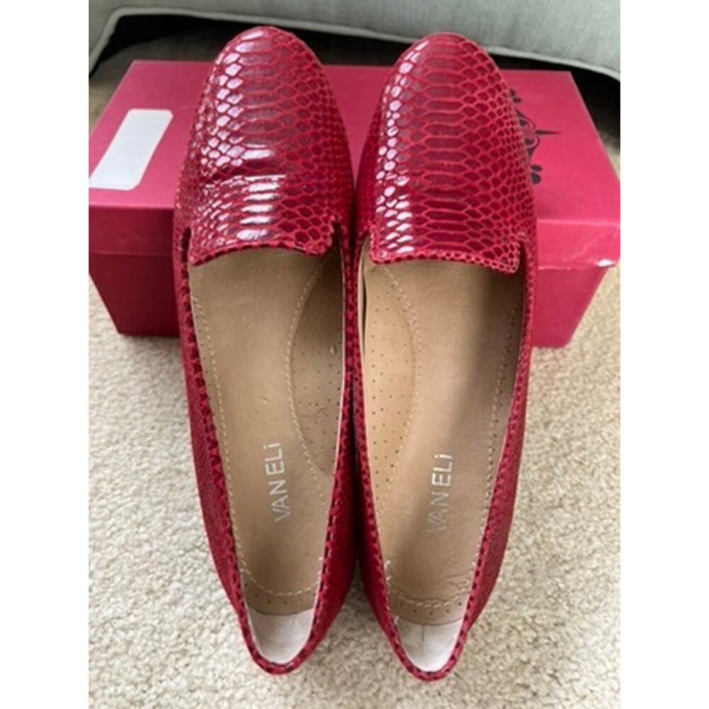 Vaneli Sely Red Python Snake Print Leather Loafers Classic Textured Flats 9N